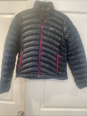 Patagonia Black Puffer Jacket with Pink Zipper Accents